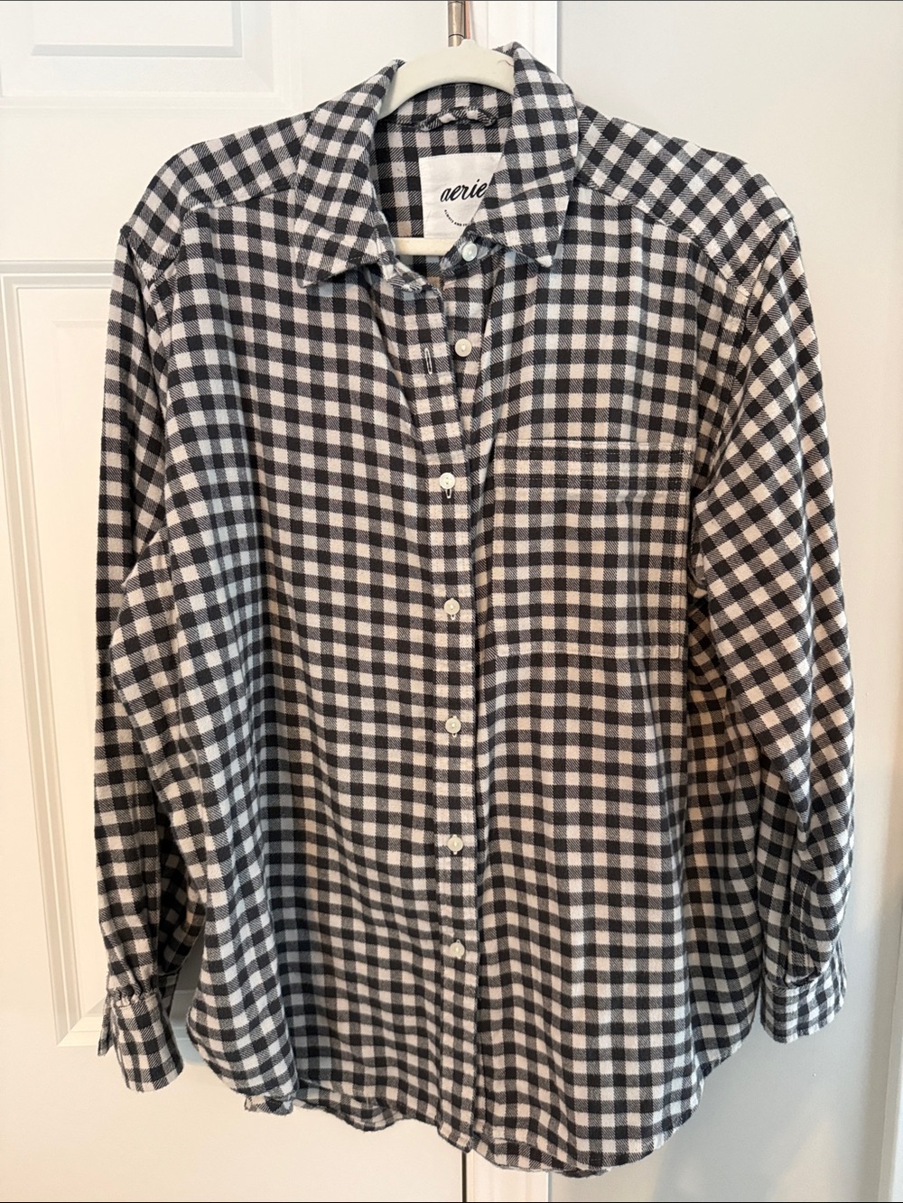 aerie Black and White Check Button-Down Shirt